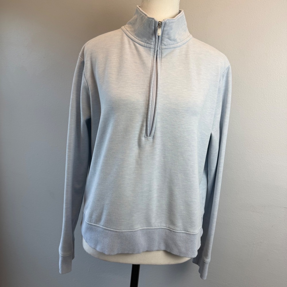 Travis Mathew Womens Large Light Blue Heathered Quarter Zip Pullover Sweatshirt